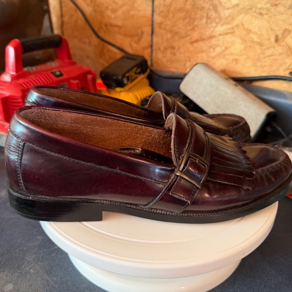 Bass Parker Mens 11M Burgundy Leather Kiltie Buckle Loafers Oxblood Brazil